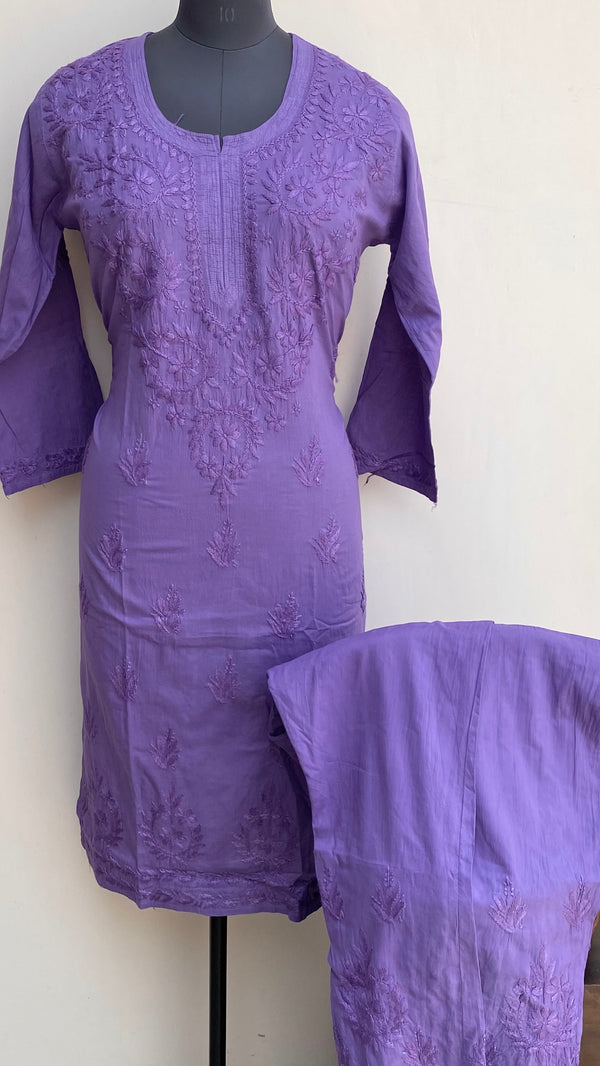 Lucknowi Chikankari Co-ord Set Purple Mulmul Cotton With Self Work