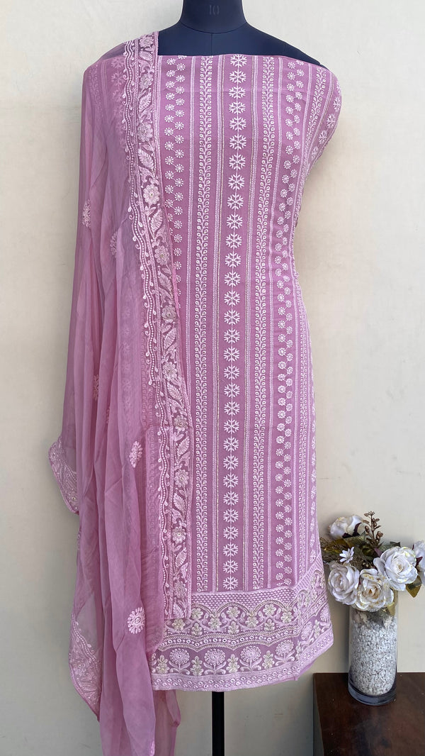 Chikankari Suit Length 3 Piece Pink Pure Georgette