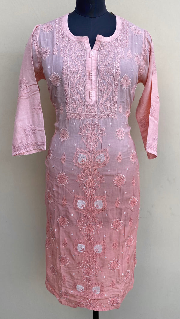 Lucknowi Chikankari Ombre Kurti Rust Muslin Cotton With Cutdana & Resham Work