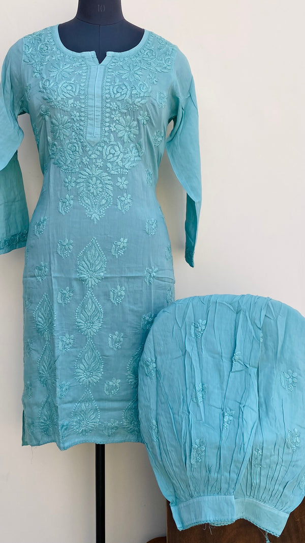 Lucknowi Chikankari Co-ord Set Green Muslin Cotton With Self Work