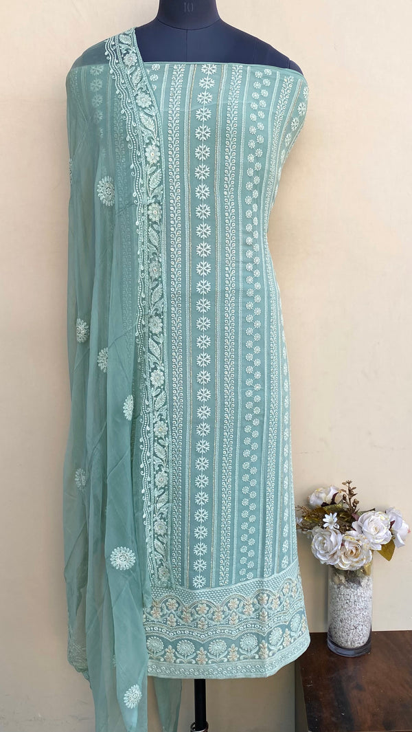 Chikankari Suit Length 3 Piece Green Pure Georgette