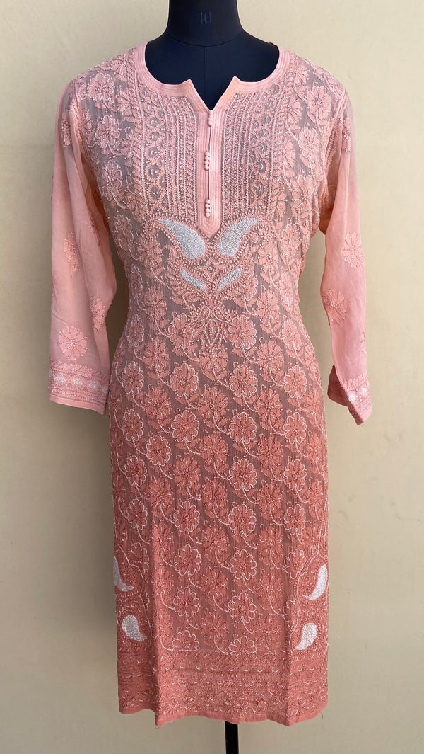 Lucknowi Chikankari Ombre Kurti Copper Pure Georgette With Cutdana & Resham Work