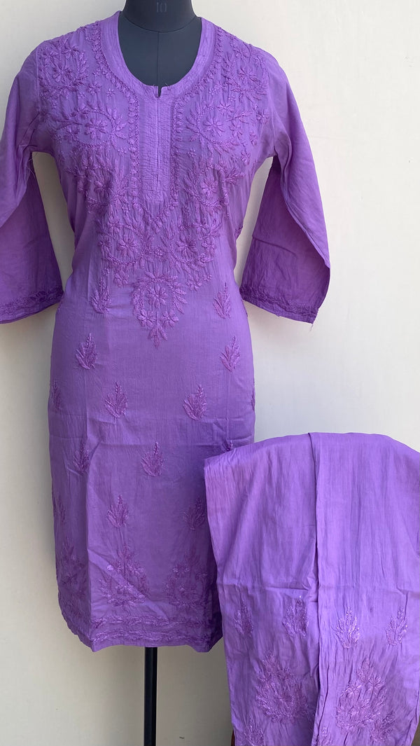 Lucknowi Chikankari Co-ord Set Purple Mulmul Cotton With Self Work