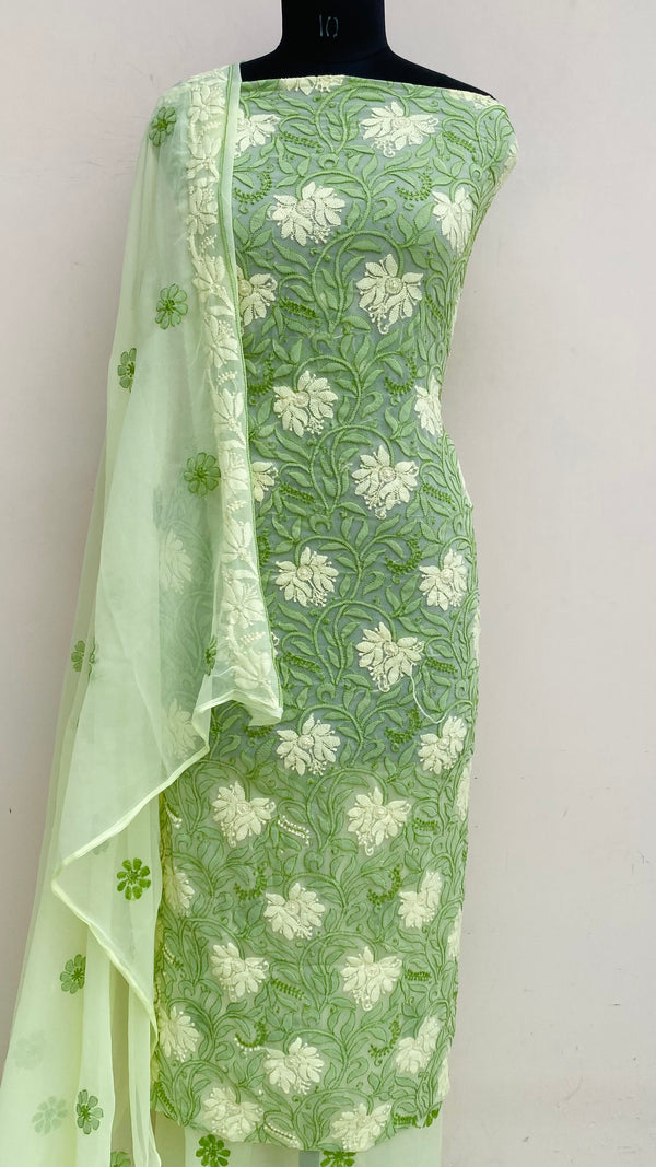 Lucknowi Chikankari Suit Length 3 Piece Lemon Yellow Georgette
