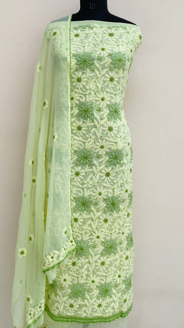Lucknowi Chikankari Suit Length 3 Piece Lemon Yellow Georgette
