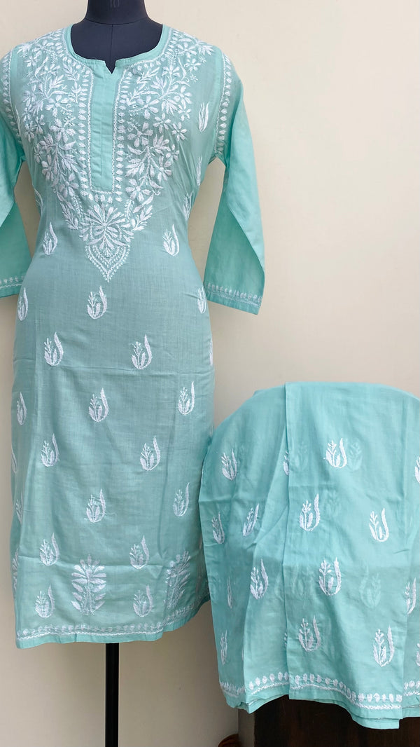 Lucknowi Chikankari Co-ord Set Sea Green Mulmul Cotton