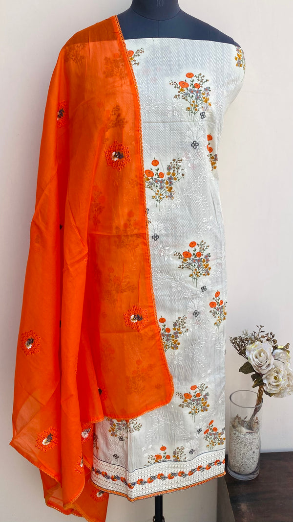 Designer Embroidered Suit Length 3 Piece Off White Mal Cotton