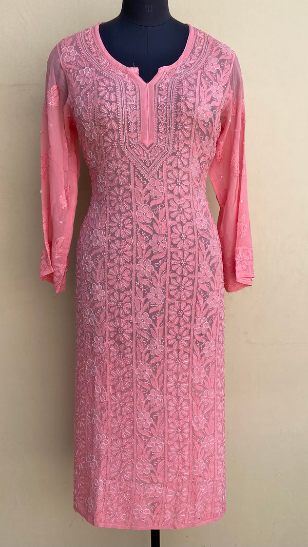 Lucknowi Chikankari Ombre Kurti Gajri Pure Georgette With Cutdana & Resham Work