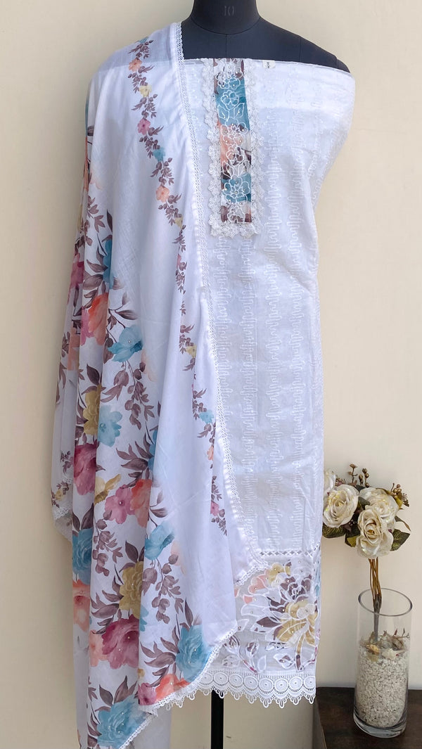 Designer Embroidered Suit Length 3 Piece White Organza With Sequence Work