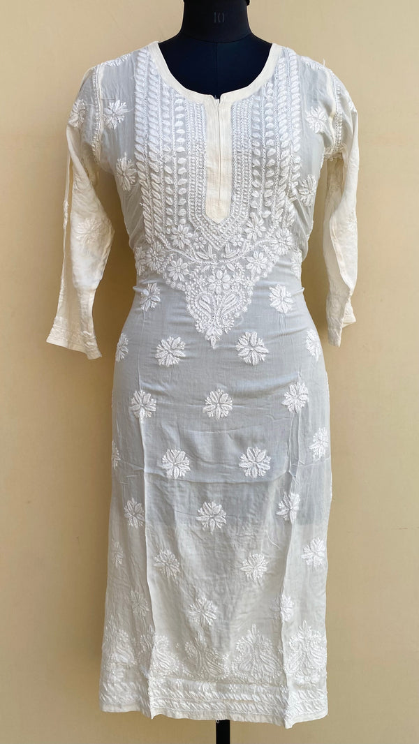 Lucknowi ChikanKari Kurti Cream Modal Cotton