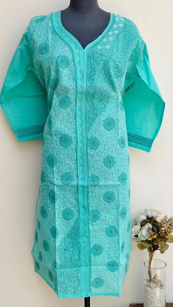 Lucknowi Chikankari Kurti Green Cotton