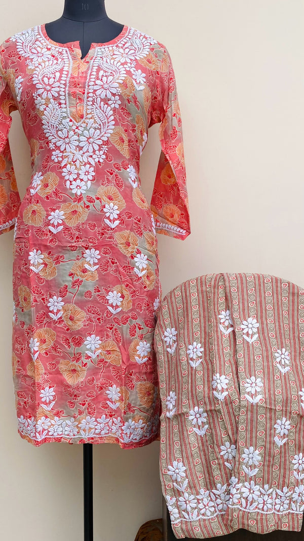 Lucknowi Chikankari Printed Co-ord Set Pink Mulmul Cotton
