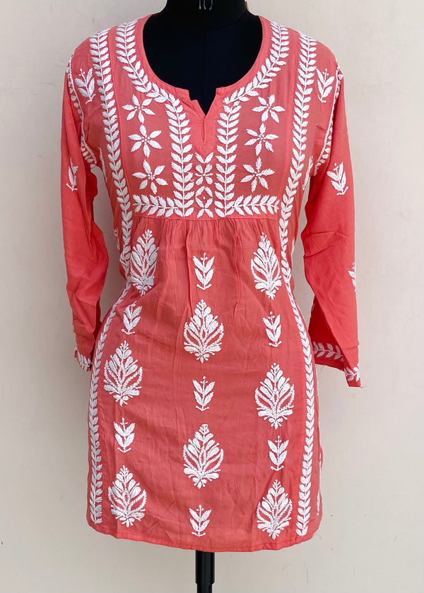Lucknowi Chikankari Short Kurti Gajri Modal Cotton