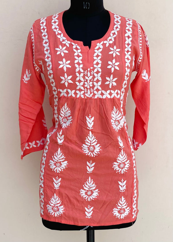 Lucknowi Chikankari Short Kurti Gajri Modal Cotton