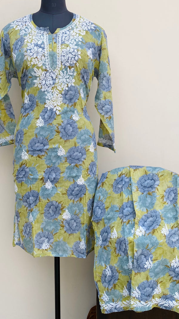 Lucknowi Chikankari Printed Co-ord Set Green Mulmul Cotton