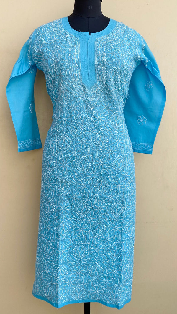 Lucknowi Chikankari Kurti Blue Cotton