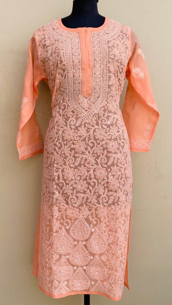 Lucknowi Chikankari Kurti Orange Cotton