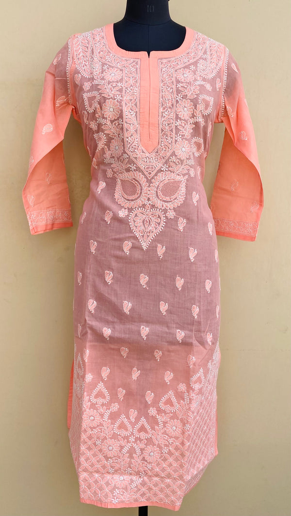 Lucknowi Chikankari Kurti Peach Cotton With Jaali Work