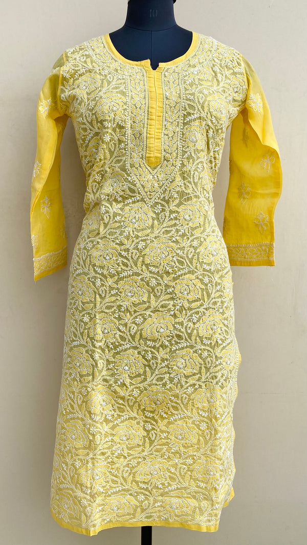 Lucknowi Chikankari Kurti Yellow Cotton