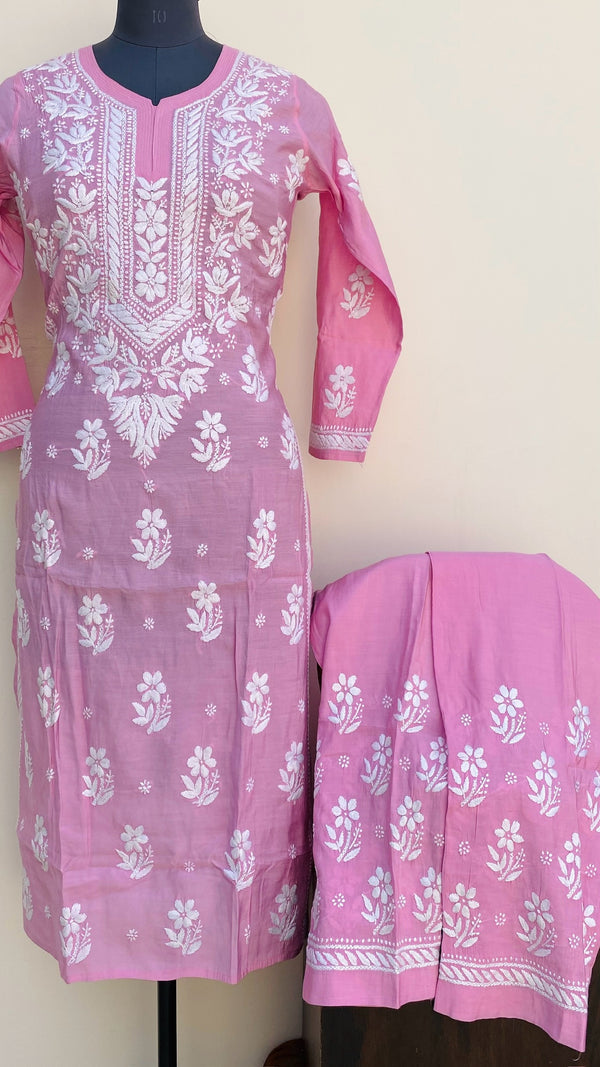 Lucknowi Chikankari Co-ord Set Pink Muslin Cotton