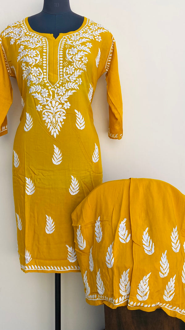 Lucknowi Chikankari Co-ord Set Mustard Modal Cotton