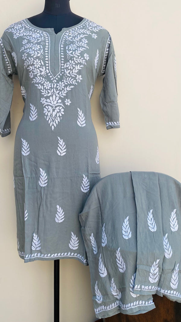 Lucknowi Chikankari Co-ord Set Gray Modal Cotton