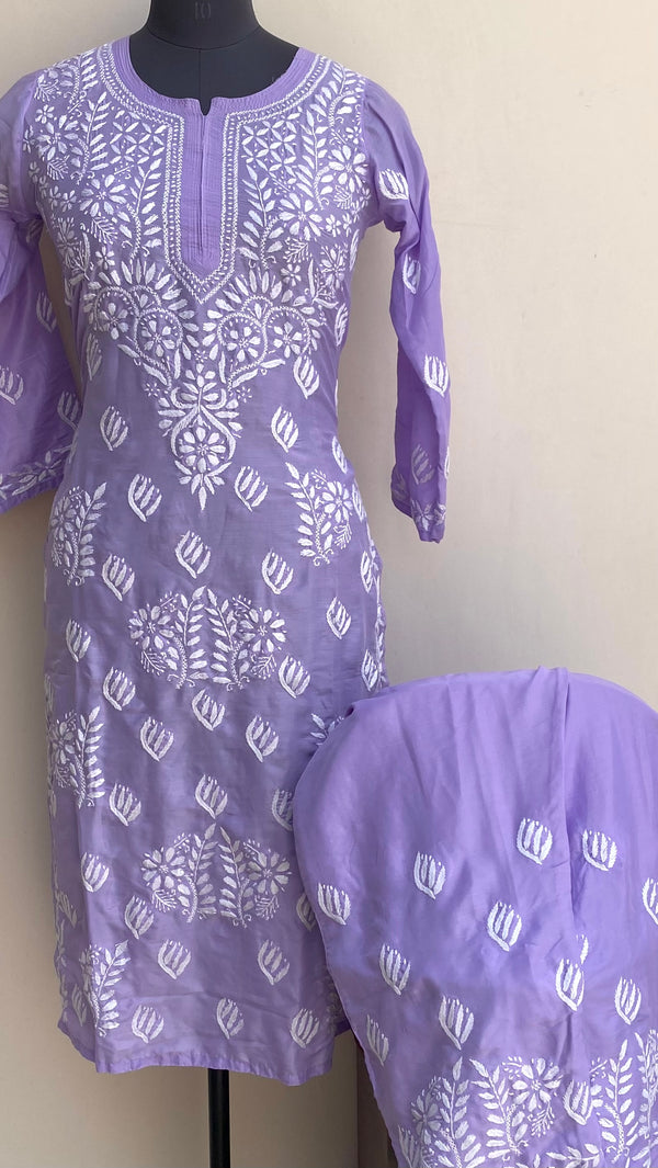Lucknowi Chikankari Co-ord Set Purple Muslin Cotton