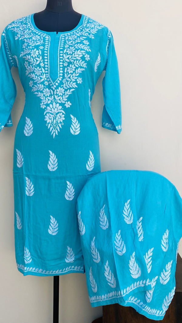 Lucknowi Chikankari Co-ord Set Blue Modal Cotton