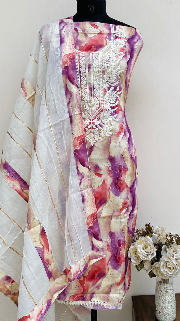 Designer Embroidered Suit Length 3 Piece Purple Mal Cotton