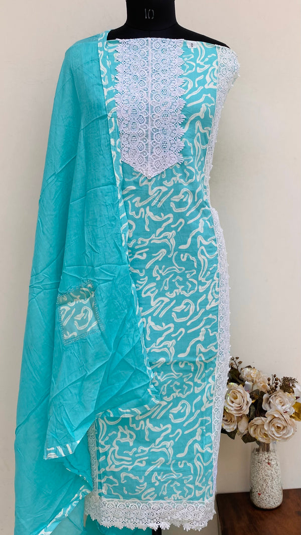 Designer Embroidered Suit Length 3 Piece Sea Green Mal Cotton