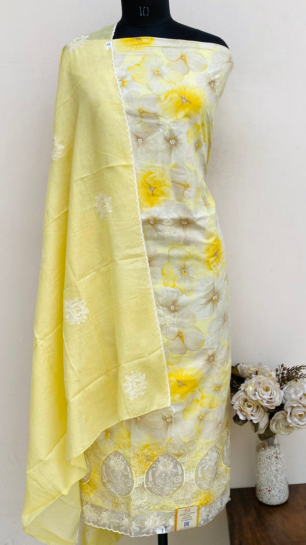 Designer Embroidered Suit Length 3 Piece Yellow Mal Cotton