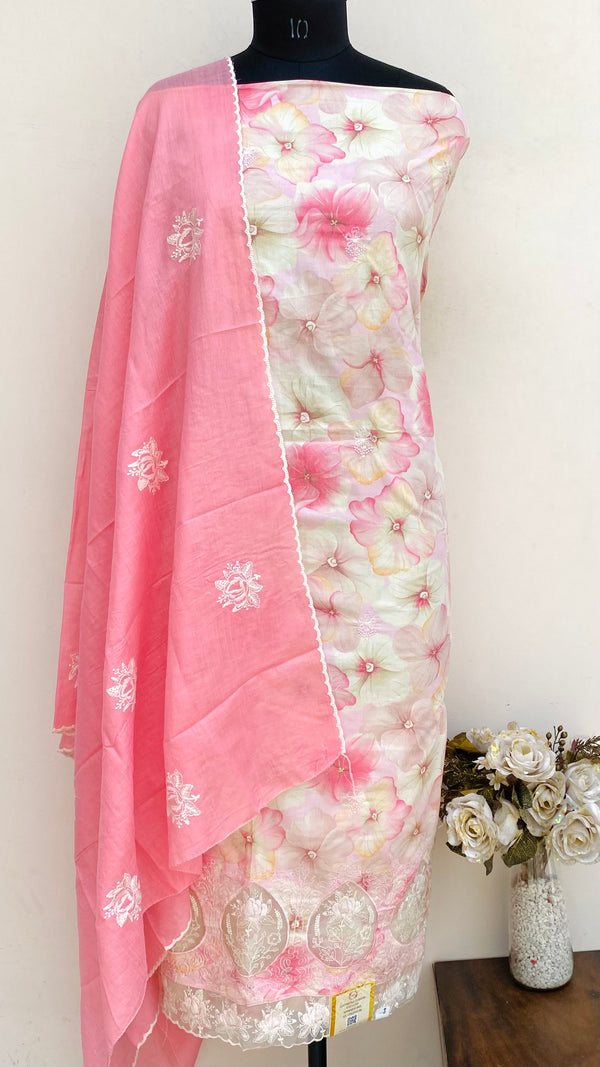 Designer Embroidered Suit Length 3 Piece Pink Mal Cotton
