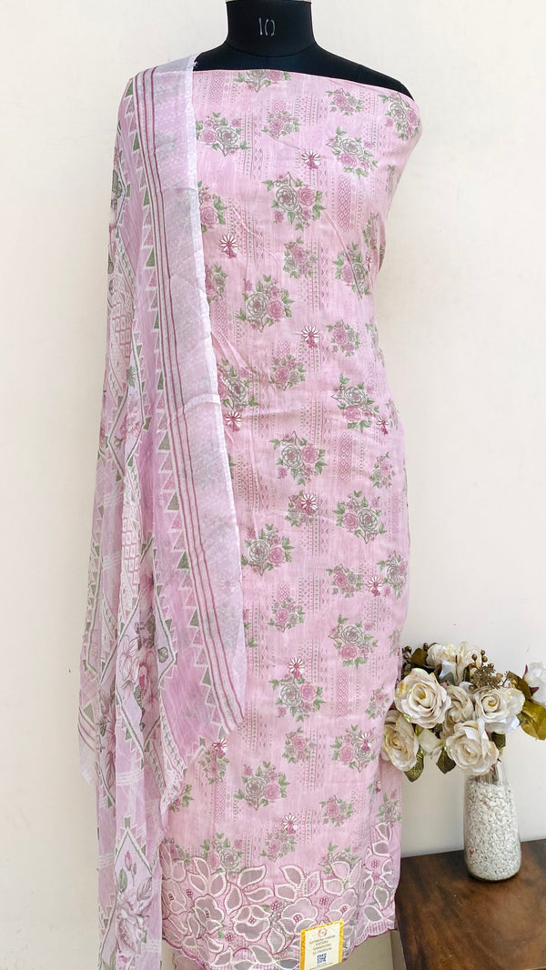 Designer Embroidered Suit Length 3 Piece Pink Muslin Cotton