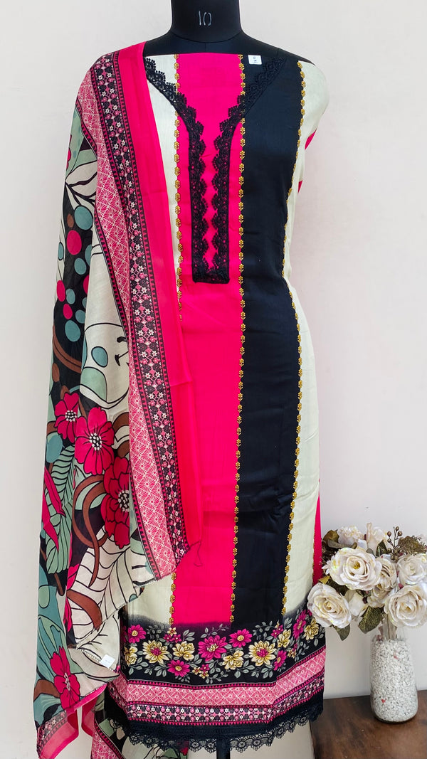 Designer Embroidered Suit Length 3 Piece Multicolour Muslin Cotton