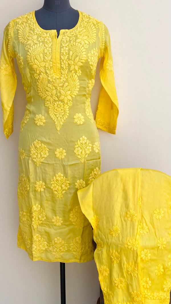 Lucknowi Chikankari Co-ord Set Yellow Muslin Cotton With Self 3D Work