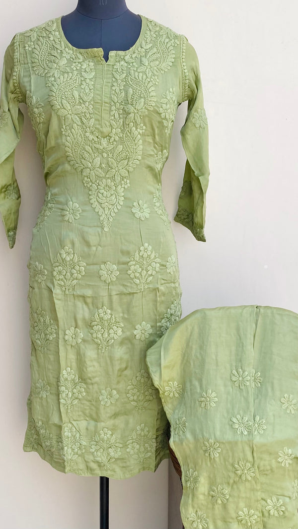 Lucknowi Chikankari Co-ord Set Green Muslin Cotton With Self 3D Work