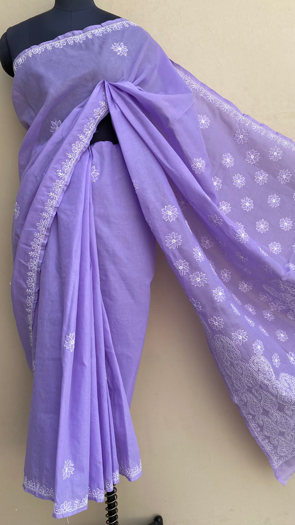 Lucknowi Chikankari Saree Purple Cotton