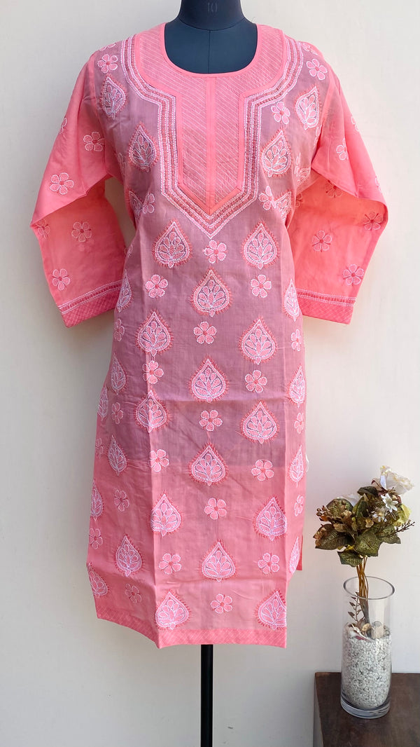 Lucknowi Chikankari Kurti Pink Cotton