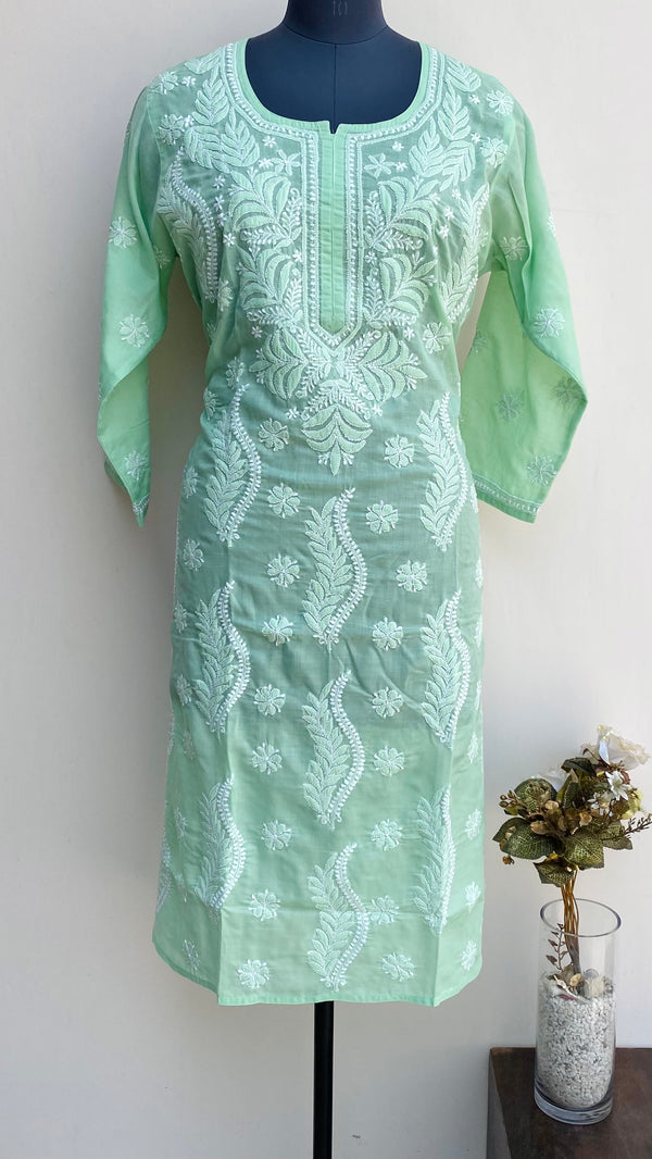 Lucknowi Chikankari Kurti Teal Green Cotton