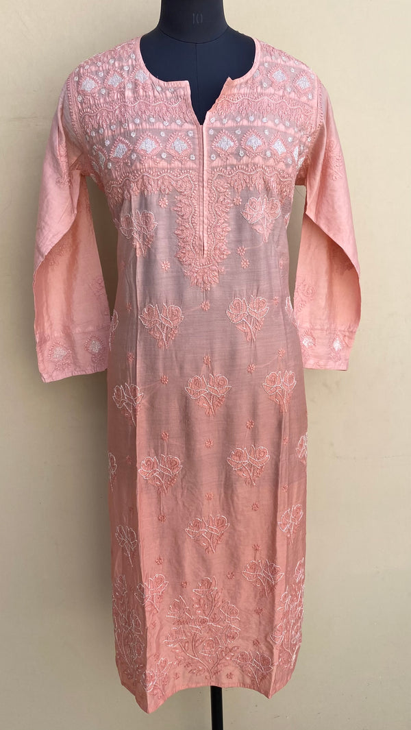 Lucknowi Chikankari Ombre Kurti Copper Muslin Cotton With Cutdana,Resham & Applique Work