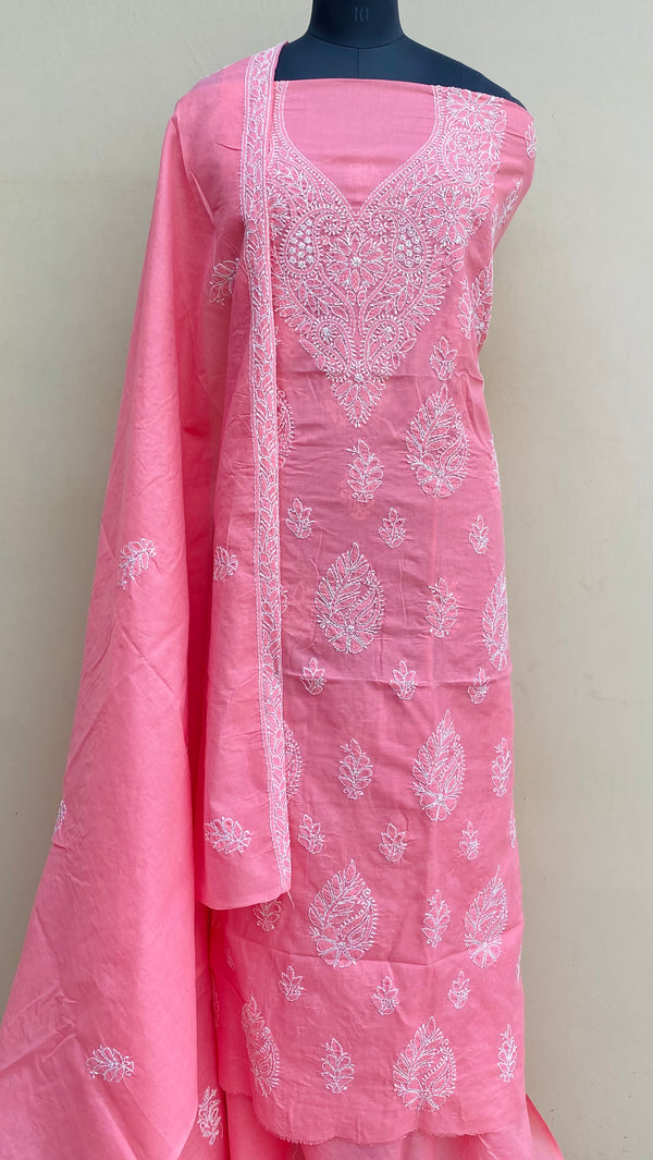 Lucknowi Chikankari Suit Length 3 Piece Gajri Cotton With Embroidered Cotton Dupatta