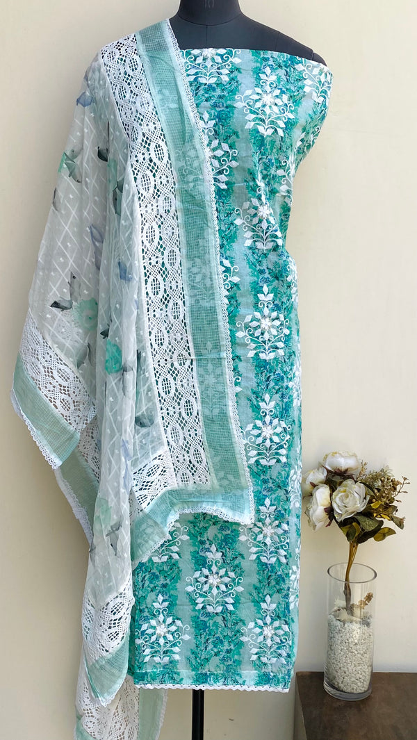 Designer Embroidered Suit Length 3 Piece Green Organza