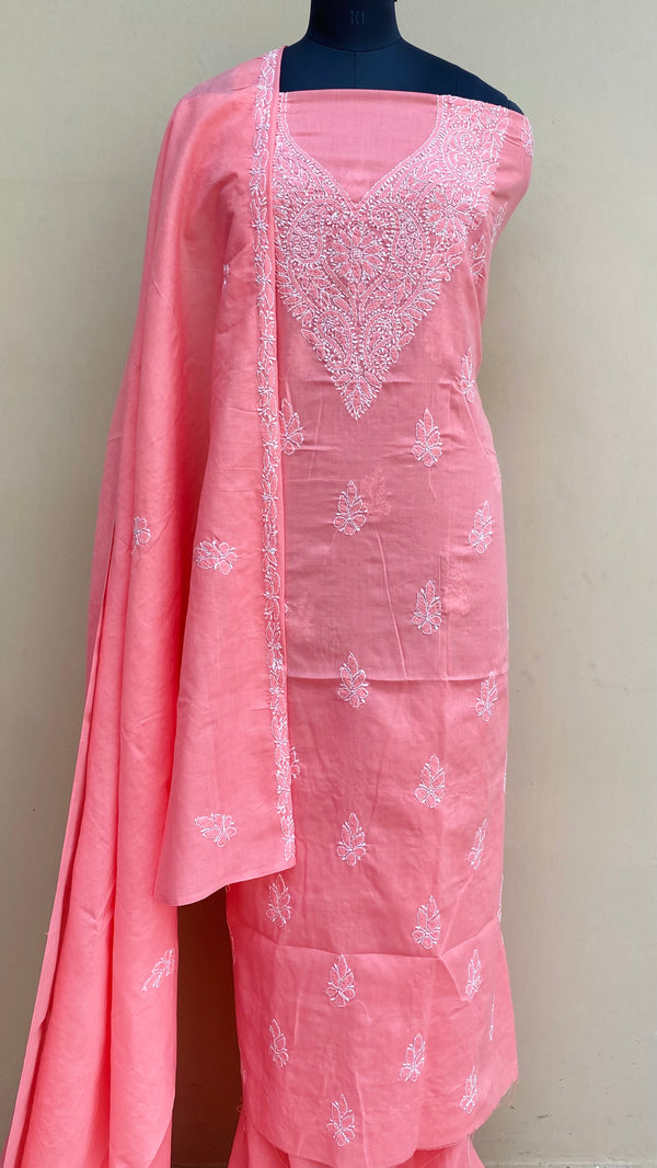 Lucknowi Chikankari Suit Length 3 Piece Gajri Cotton With Embroidered Cotton Dupatta