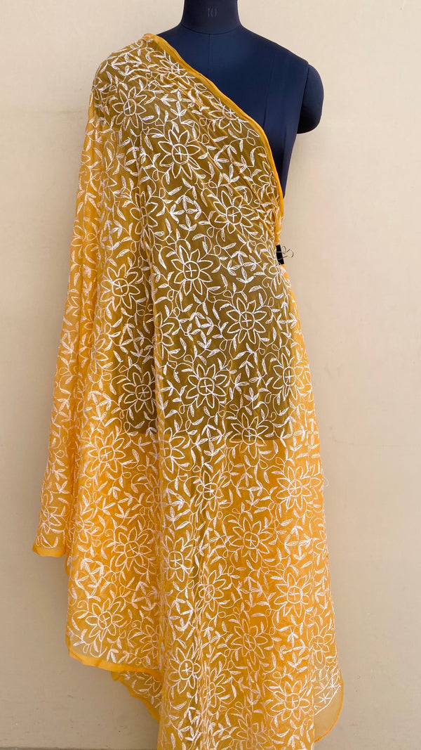 Lucknowi Chikankari Dupatta Mustard Georgette With Tepchi Work