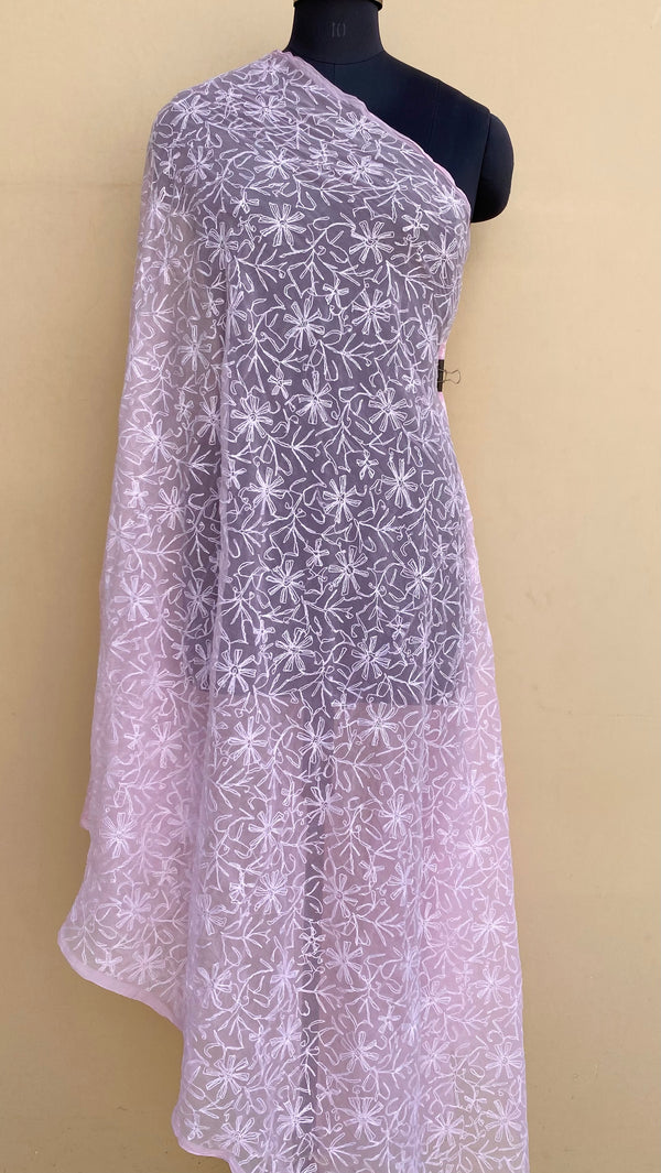 Lucknowi Chikankari Dupatta Pink Georgette With Tepchi Work