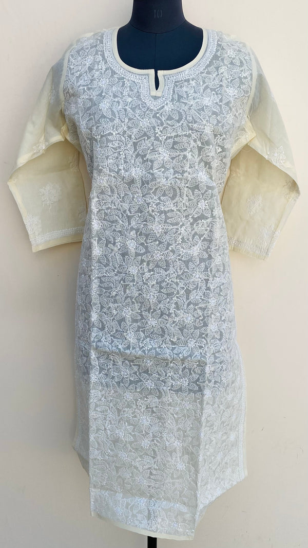 Lucknowi Chikankari Kurti Beige Cotton