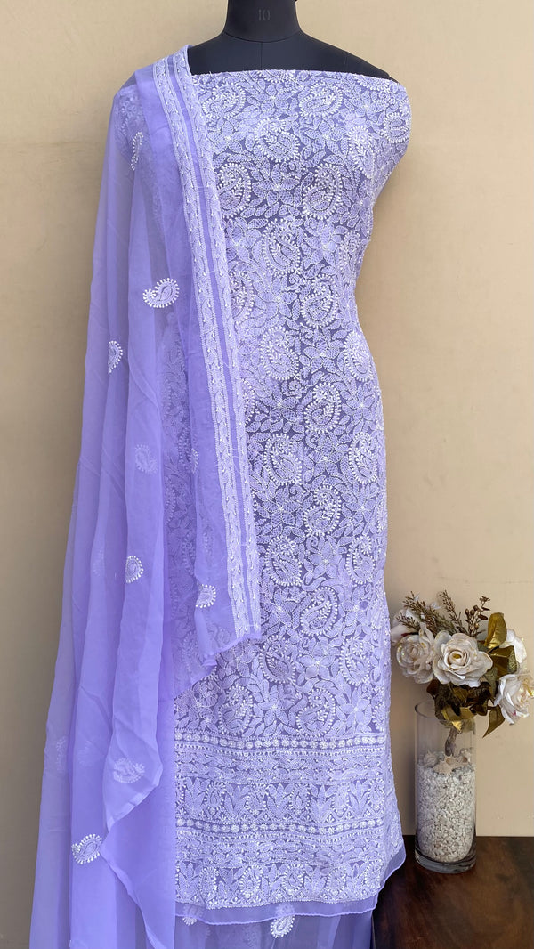 Lucknowi Chikankari Suit Length 3 Piece Purple Georgette