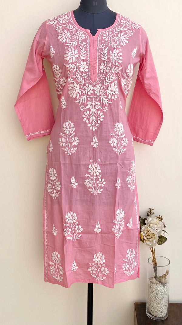 Lucknowi Chikankari Kurti Pink Mulmul Cotton