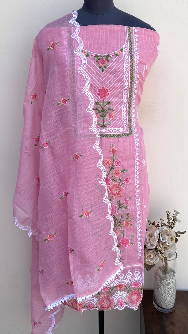 Designer Embroidered Suit Length 3 Piece Pink Kota