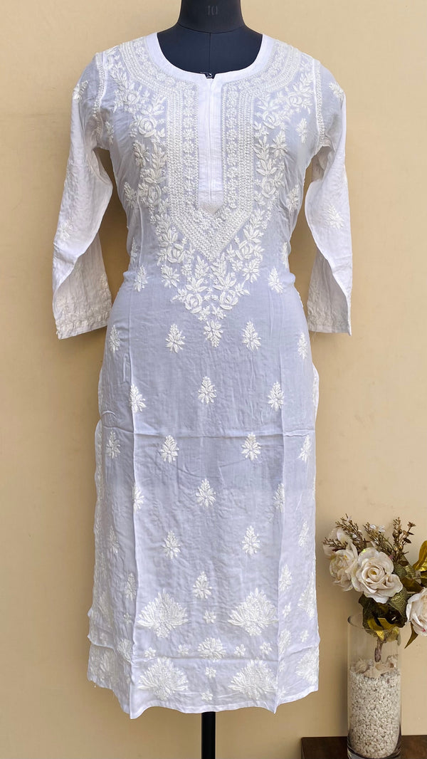 Lucknowi Chikankari Kurti White Modal Cotton